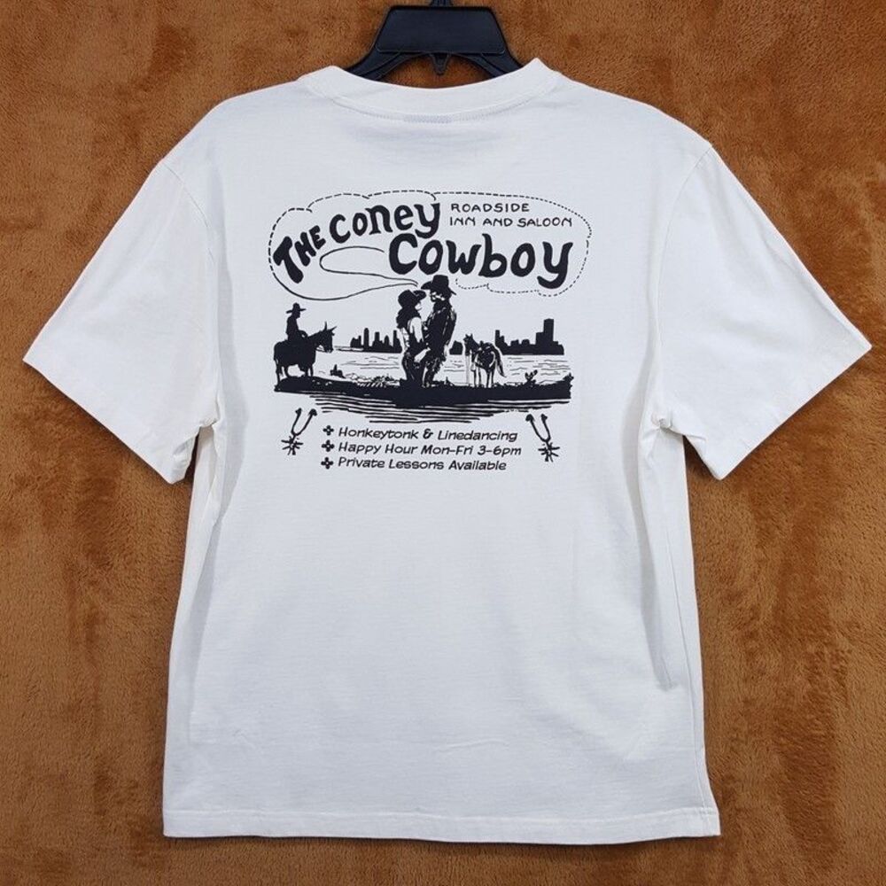 CONEY ISLAND Shirt Mens Small White Graphic Cowboy Honkeytonk Linedancing Tee